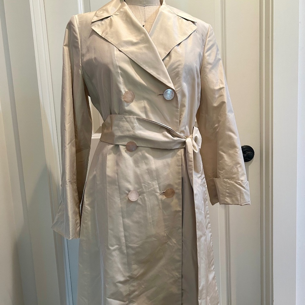 Cole Haan lightweight silk tie trench coat women’s size 8